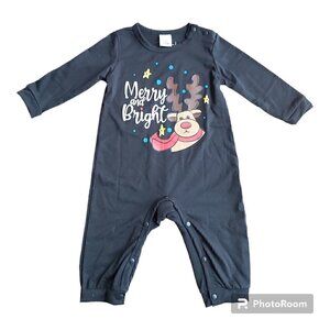 Adorable Baby 3-6 Month Black Reindeer Merry and Bright Onesie by Iffei